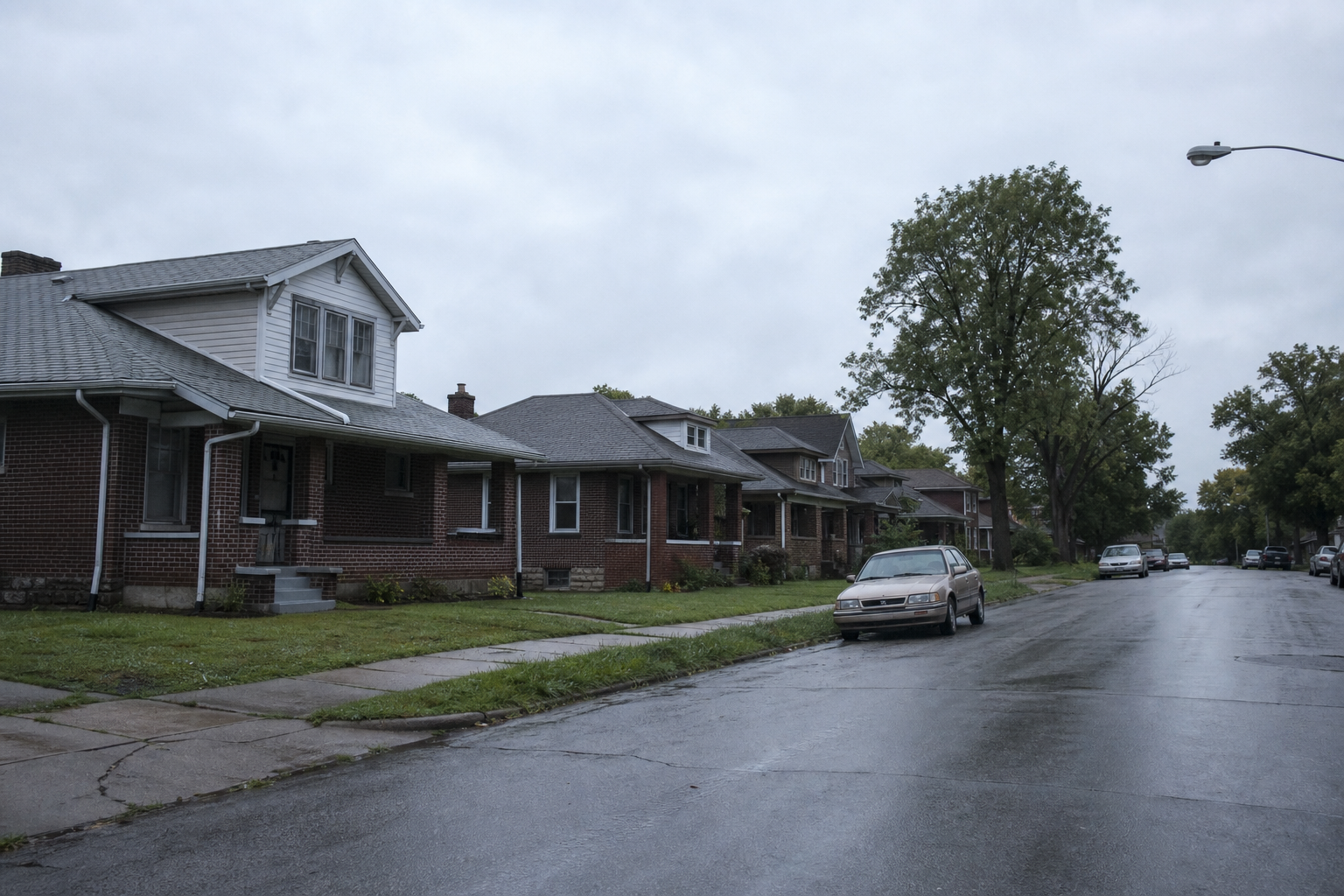 Kansas City street of modest brick houses — the kind of inventory this desk actually works